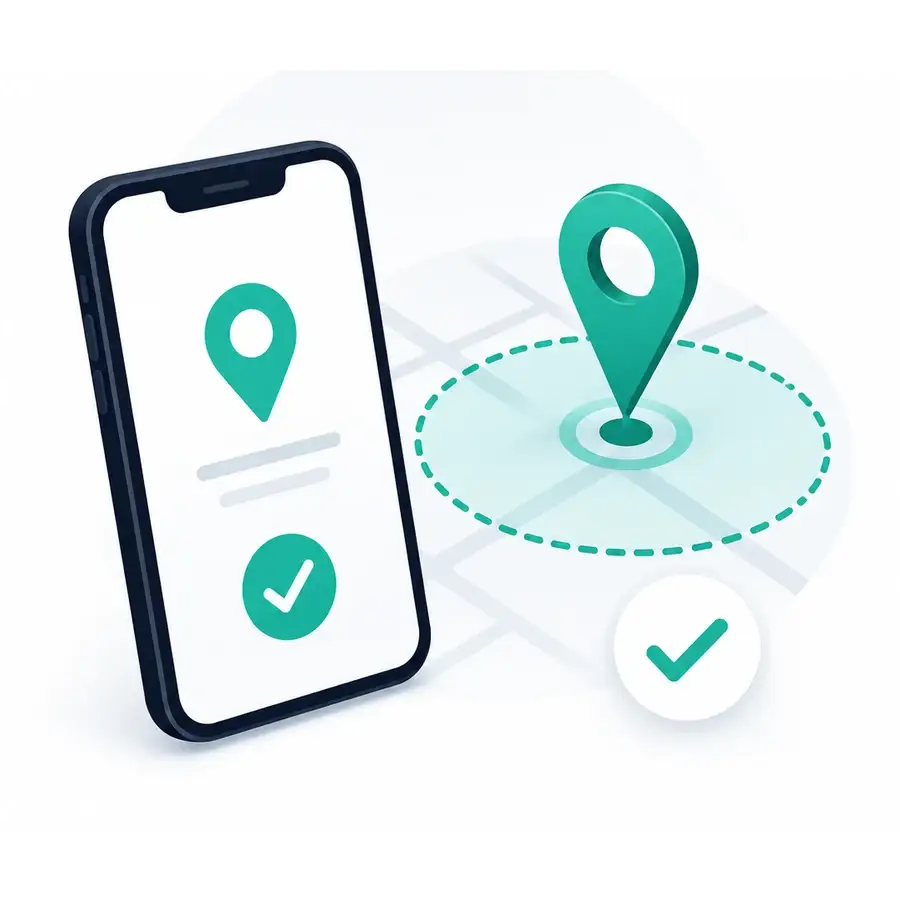 Smartphone bestätigt einen Check-in innerhalb eines Geofence-Bereichs