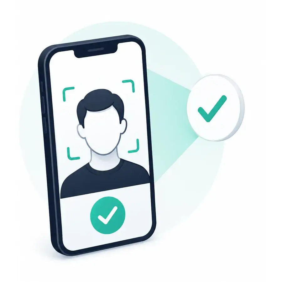 Smartphone führt einen Selfie-Check-in mit Bestätigung aus